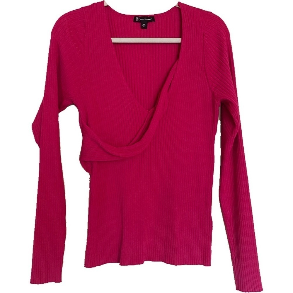 INC International Concepts Fuchsia Pink Knit Sweater Front Faux Wrap Size XXL